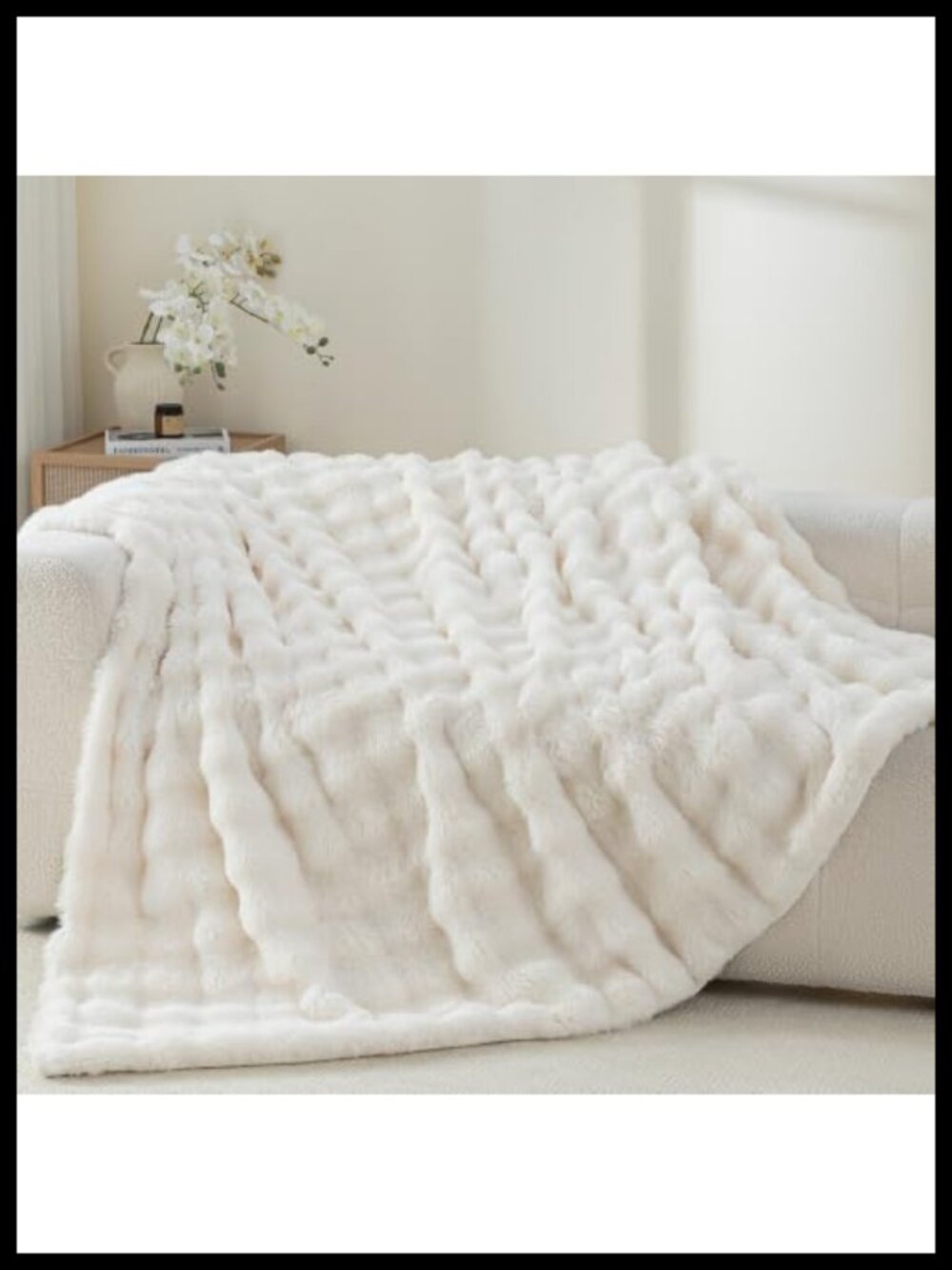 Plush Faux Rabbit Fur Throw Blanket 3D Bubble Texture Cozy Queen All-Season